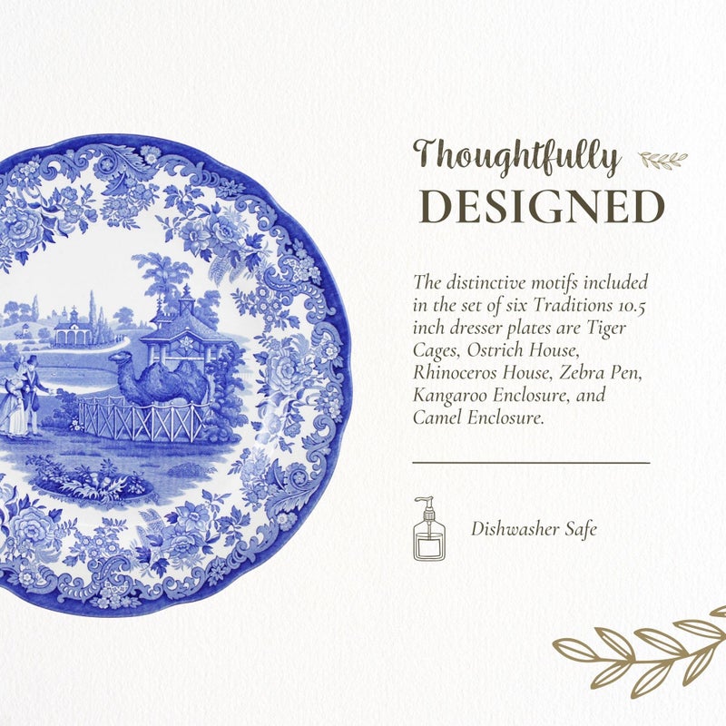 Spode Blue Room Zoological Plate Set, Set of 6-10.5-Inch Earthenware Dinner Plates Featuring Exotic Animal Motifs - Fine Tableware for Dining or Display - Microwave & Dishwasher Safe - Image 3